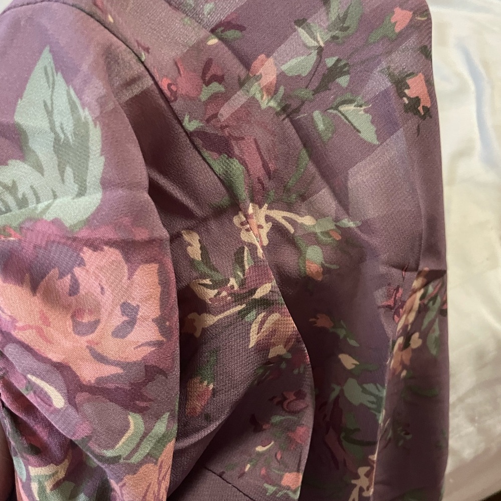 Chaps Ralph Lauren floral Blouse purple green cream sz 1X V Neck quarter sleeve - Picture 13 of 16